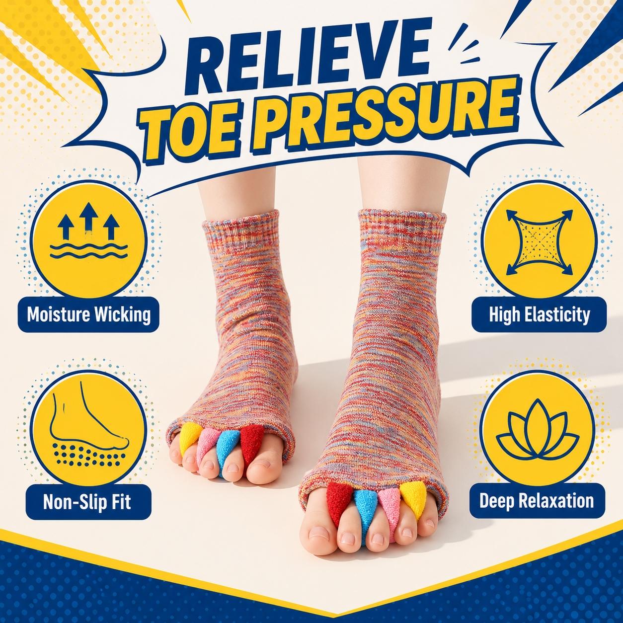 Five-Toe Separator Socks for Men Women, Breathable Comfort Toeless Socks, Massage Socks for Yoga, Walking, Gym, and Daily Use