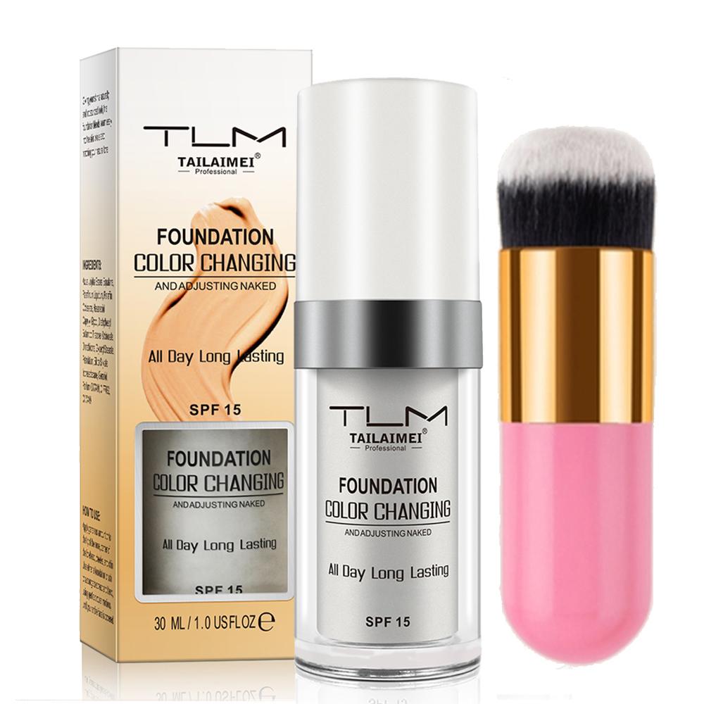 30ML Color Changing Foundation Liquid Set with Brush, Waterproof Sweatproof Long-Lasting Natural Makeup, Moisturizing Bb Cream Oil Control