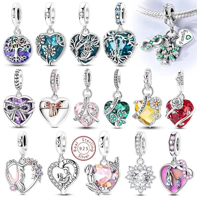 Original 925 Sterling Silver Heart Love Charms Beads Pendant Fit Original Bracelet Necklace DIY Charms Women Man Jewelry Gift
