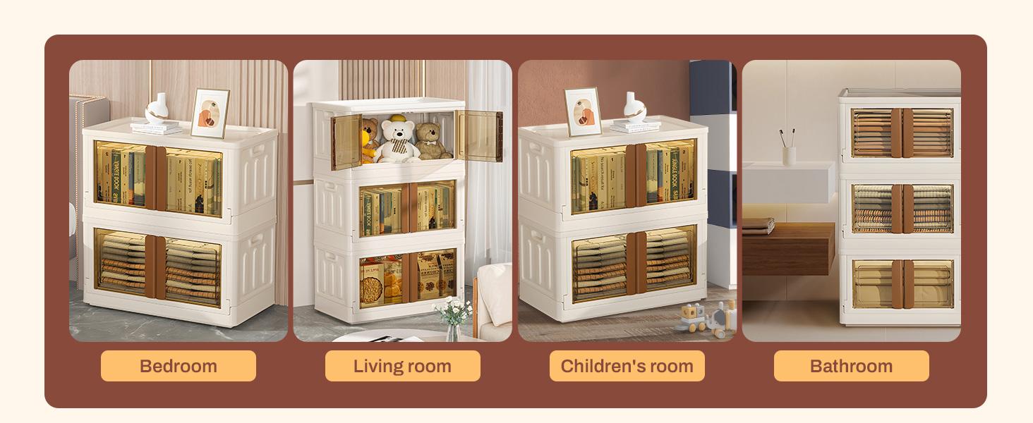 Collapsible Storage Boxes, Lidded Storage Box with Door and Wheels for Cosmetic Storage，Clothes, Tools, Office Supplies, Large Folding Storage Box for Home，3 pcs（32L/72L）