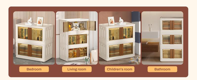 Collapsible Storage Boxes, Lidded Storage Box with Door and Wheels for Cosmetic Storage，Clothes, Tools, Office Supplies, Large Folding Storage Box for Home，3 pcs（32L/72L）