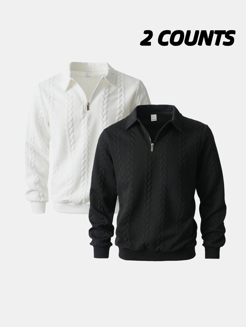 2-Pack Men's Half-Zip Pullover Sweaters, Cable Knit Collared Tops, Soft Warm Casual Long-Sleeve Outfits for Fall/Winter Daily Wear & Fashion Styles