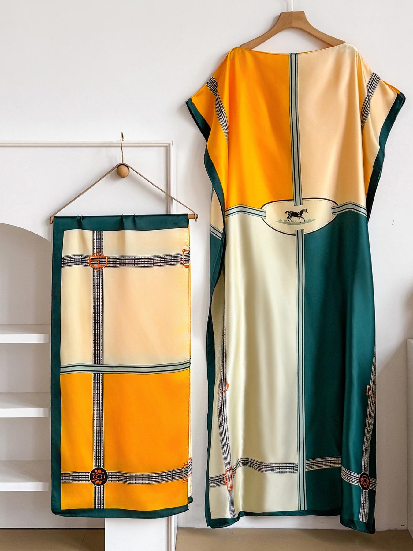 Women's Leopard Print Long Sleeve Kimono & Bandana Set, Casual Open Front Outerwear & Square Scarf Set for Beach Vacation, Ladies Clothes Accessories for All Seasons