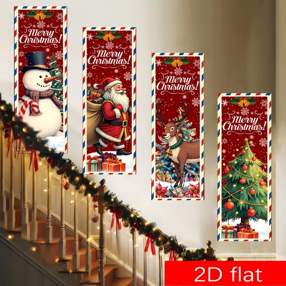 4 Piece Polyester Christmas Party Banners, Decorative Banner, with Classic Elements, Ideal for Church and Home Wall Decor, Sij-005 Model