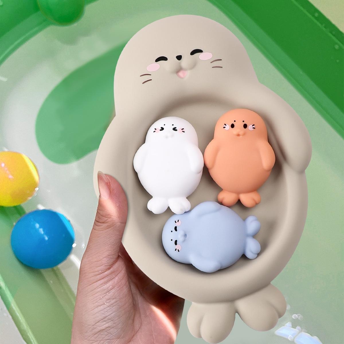 Floating Animal Hippo Toy Seal Toy Sealed Float Play Water Bathing Set, Baby Shower Bathtub Toys, Safe Non-Toxic Material