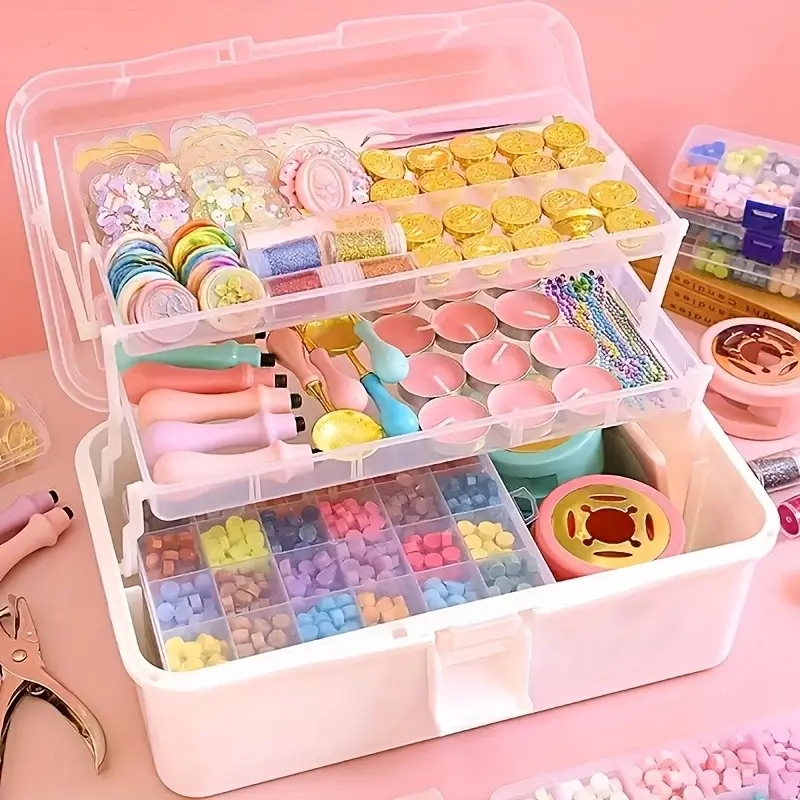 1Pc Three layer multi-purpose storage box, folding tool box, sewing art craft box, scrapbook stamp foldable storage box, hair clip nail jewelry box, Collapsible Storage Box