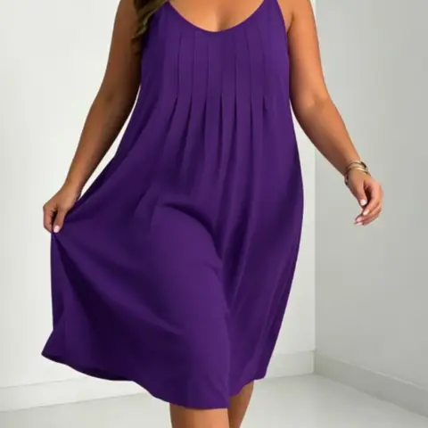 Summer New Basic Minimalist Style Solid Color Sleeveless Spaghetti Strap V-Neck Dress, Casual Comfy Women's Dress for Daily Wear