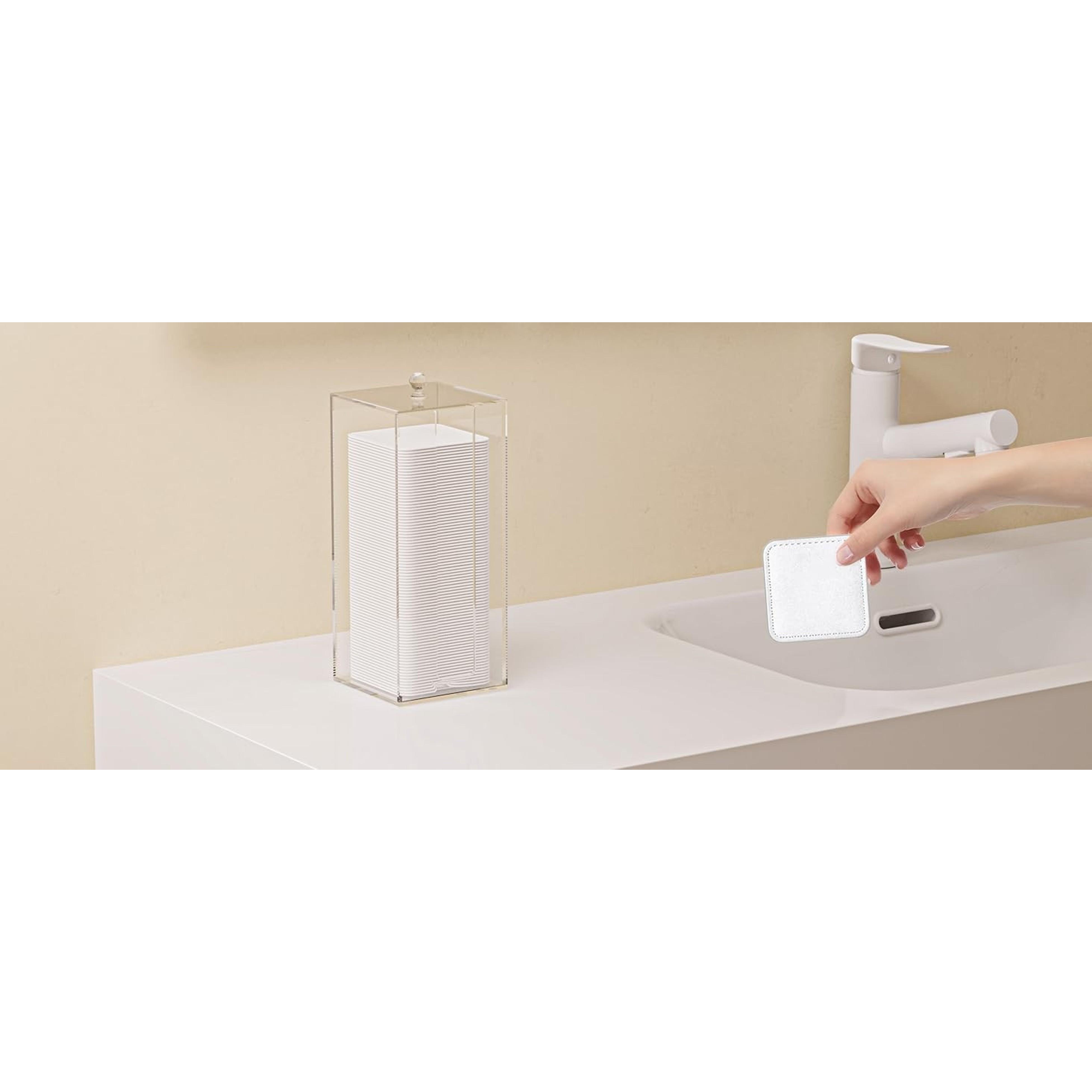 Acrylic Clean Pad Storage Box, Cotton Pad Dispenser, Square Rounds Cotton Pad Holder (Pad Not Included) - Vertical with Lid Acrylic Clean Pad Storage Box, Cotton Pad Dispenser, Square Rounds Cotton Pad Holder (Pad Not Included) - Vertical with Lid