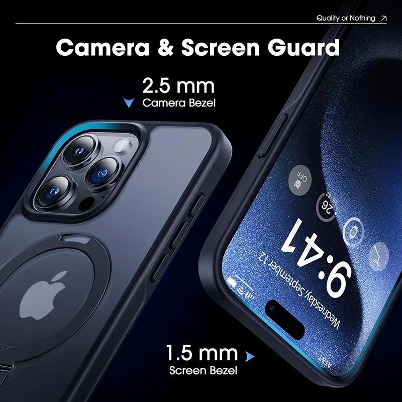 Metal Ring Stand Matte Magnetic Case with Lens Protector for Magsafe IPhone 17Air 17 1615 14 13 12 11 Pro Max Plus 15Pro I15 Mac Safe Cover