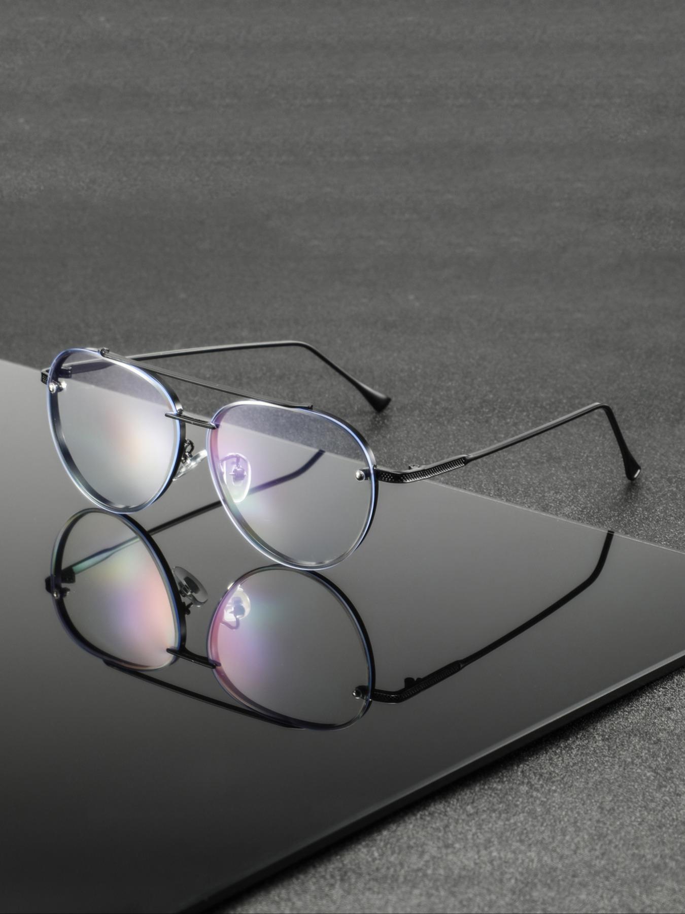 Men's Metal Dual Beam Oval Full Frame Glasses, Durable Steel Frames, Narrow Design, High-Quality Fashion Eyewear, Trendy Casual Eyeglasses, Suitable for Business Meetings and Daily Commute