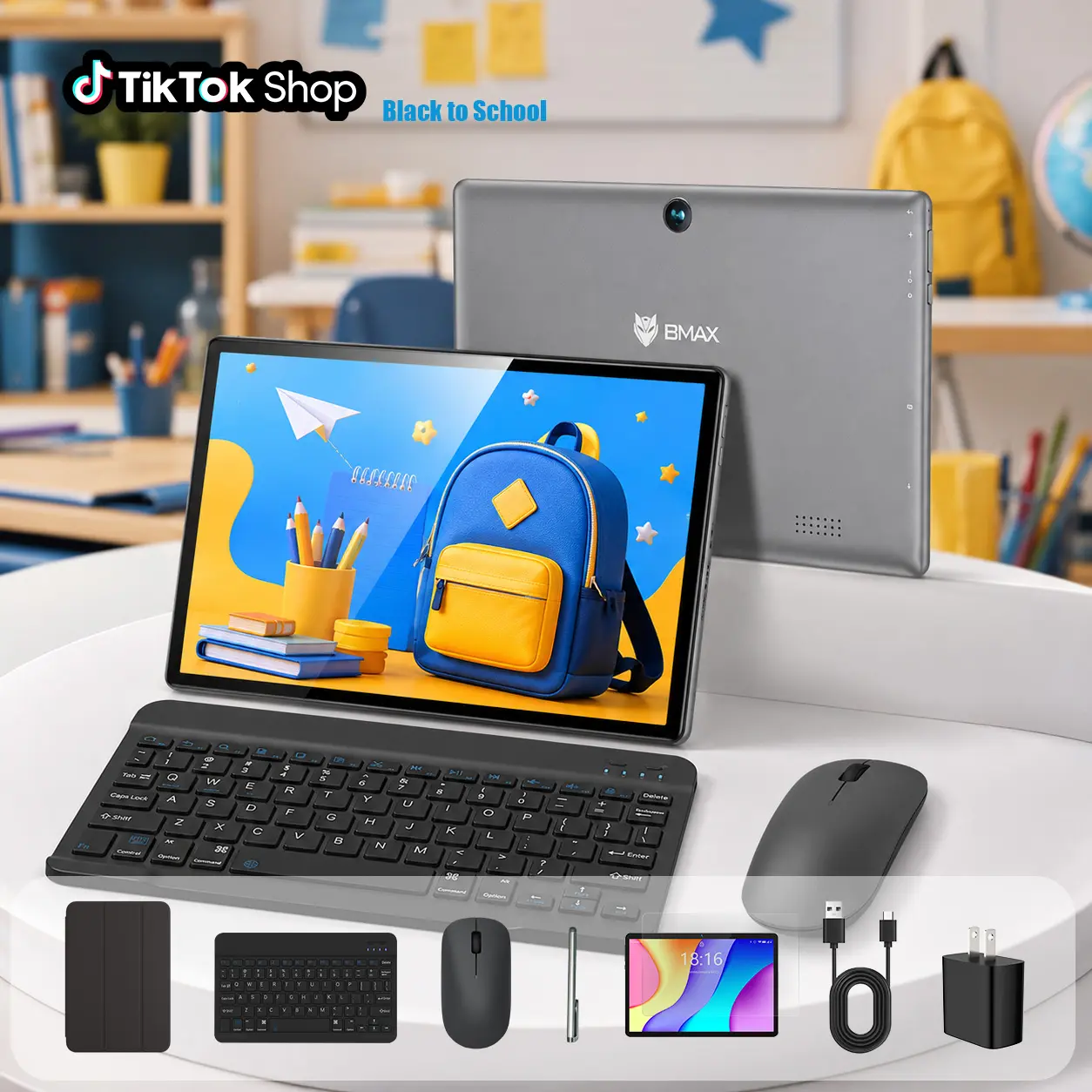【TikTok Shop Back To School】MAXPad 2026's 10.1 inch Smart AI new Tablet Android15 128GB 6000mAh big battery,tablets bundle with Keyboard,Case ,mouse,USB-C Adapter,bluetooth,5GWIFI Entertainment,Dual camera,widevine l1,Streaming