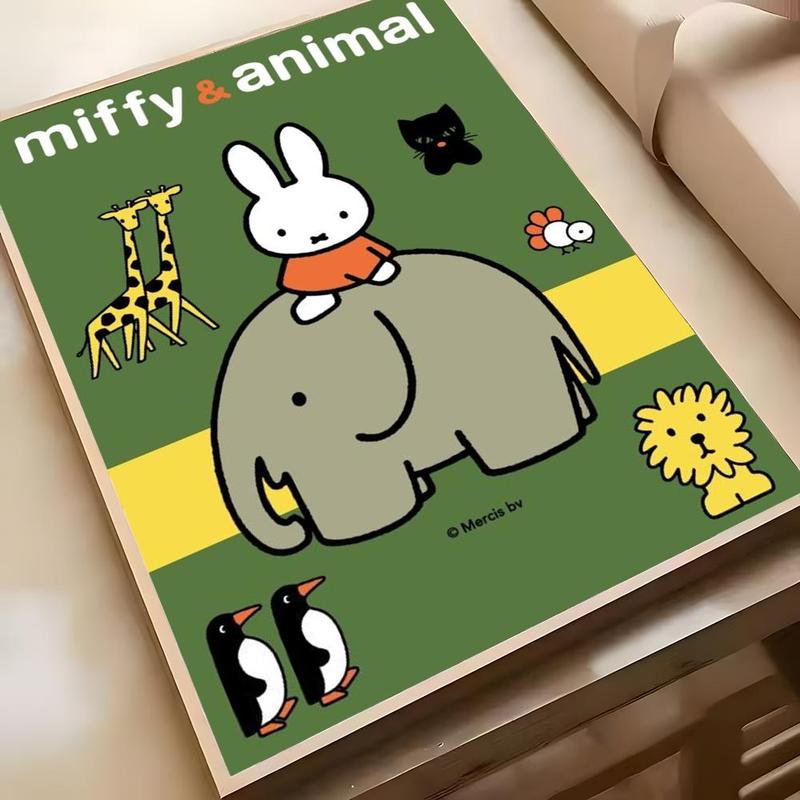 Cartoon Cute White Rabbit M-Miffy Poster Sticky Waterproof Wall Art High Quality Print Aesthetic Home Living Bedroom Decor Trendy Room Decoration Easy-To-Apply Gift Durable