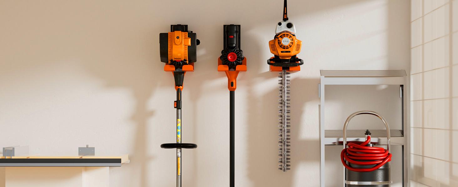 Garage Organizer Trimmer Rack, Garden Power Tool Hanger Weed Whackers Holder Wall Mounted for Grass Trimmer, Hedge Trimmer, Garage Trimmer, Garden Tools,4 Pack(Orange)