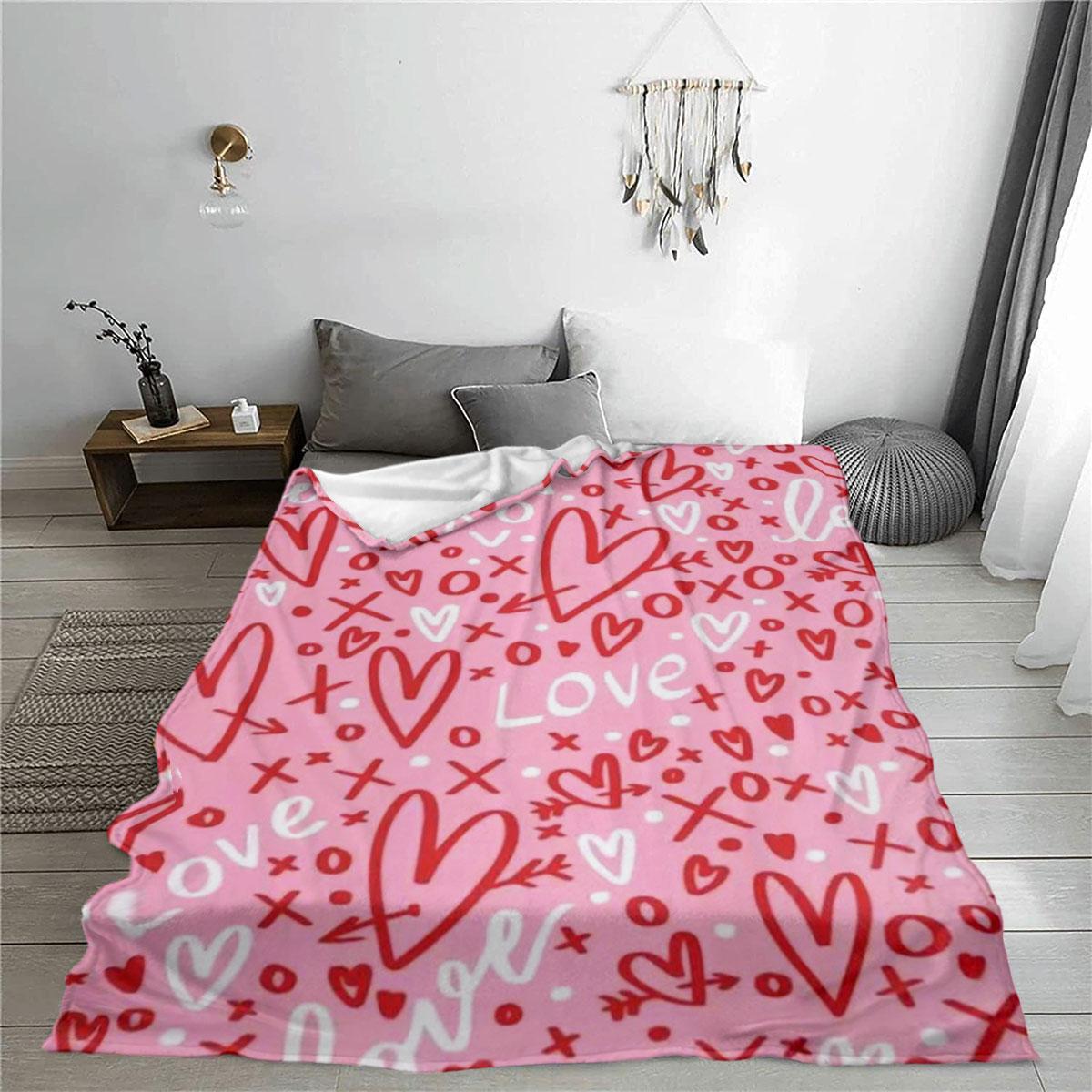 Letter Pattern Flannel Blanket, 1/2 Count Soft Throw Blanket, Air Conditioning Room Blanket, Suitable for Home and Office Warm Nap Blanket, Gift for Lovers