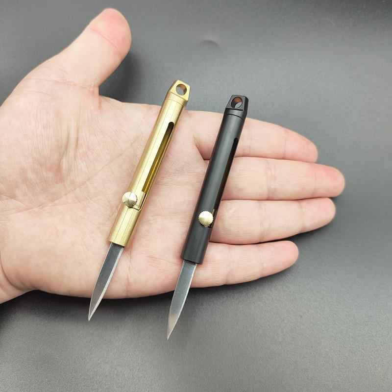 Mini Brass Push-Pull Knife Keychain, Sharp Camping Hiking Outdoor Fishing Tool, Daily Carry Pocket Knife, Durable & Portable Design, Outdoor Camping Knives