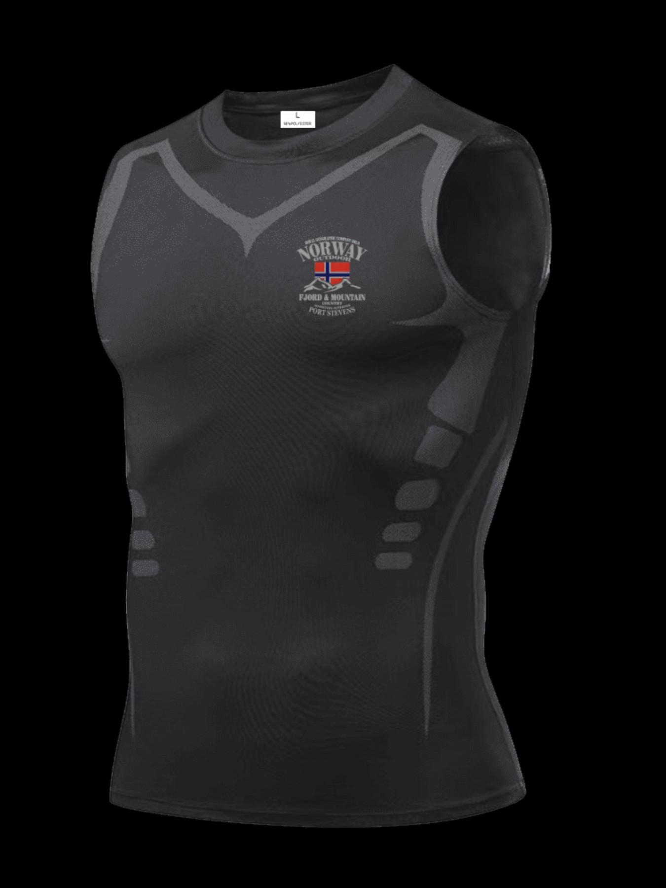 Men's Short Sleeve Sporty Top, Quick-Dry Breathable Fabric, Norway Pattern, Ideal for Gym, Running, Boxing, Outdoor Activities