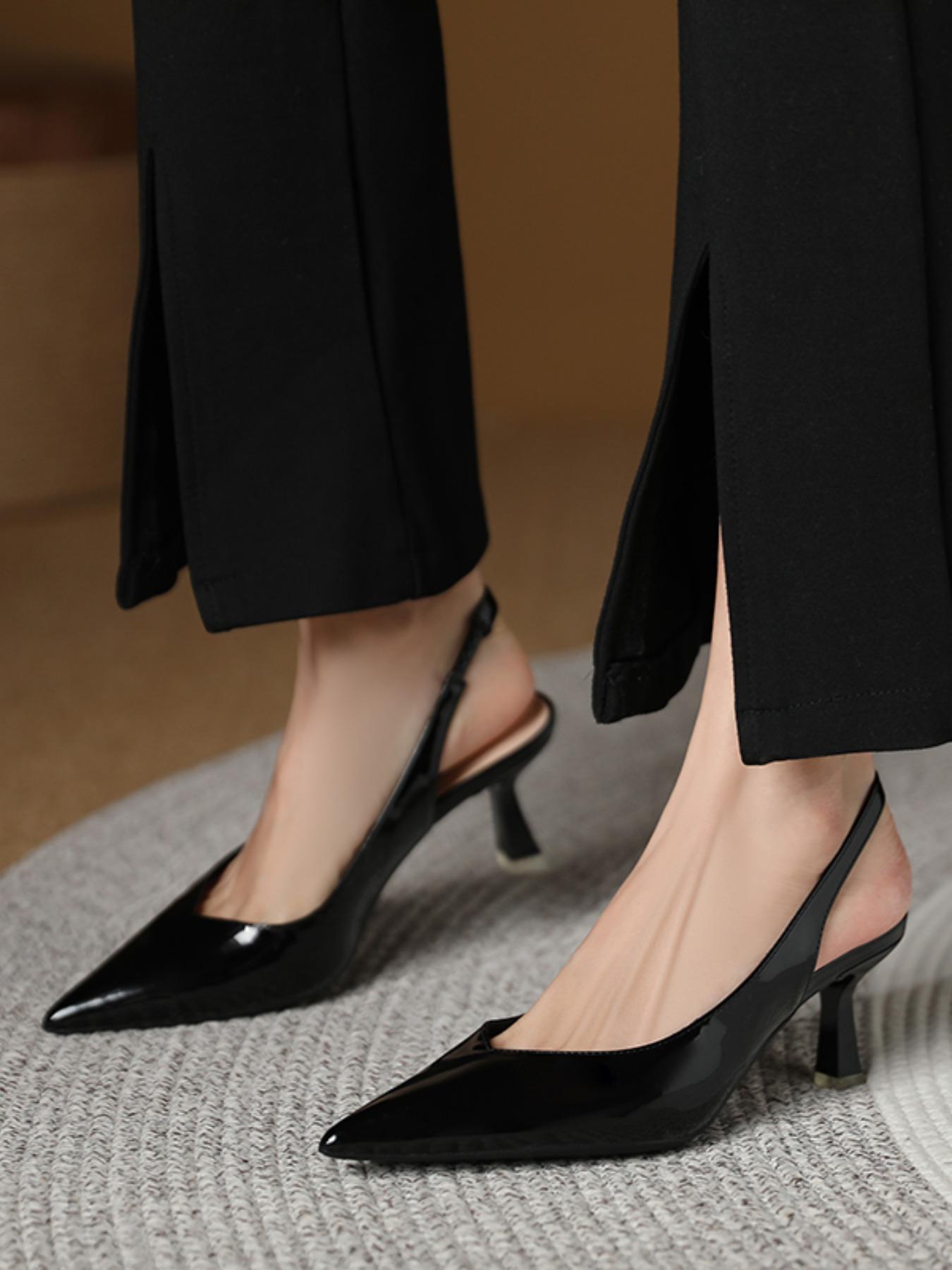 Summer Outfits 2024 Minimalist Temperament Pu Leather Slingback Pumps, Simple Design All-match Solid Color High Heels, Elegant Pointed Toe Slip on Shoes for Daily Work Office