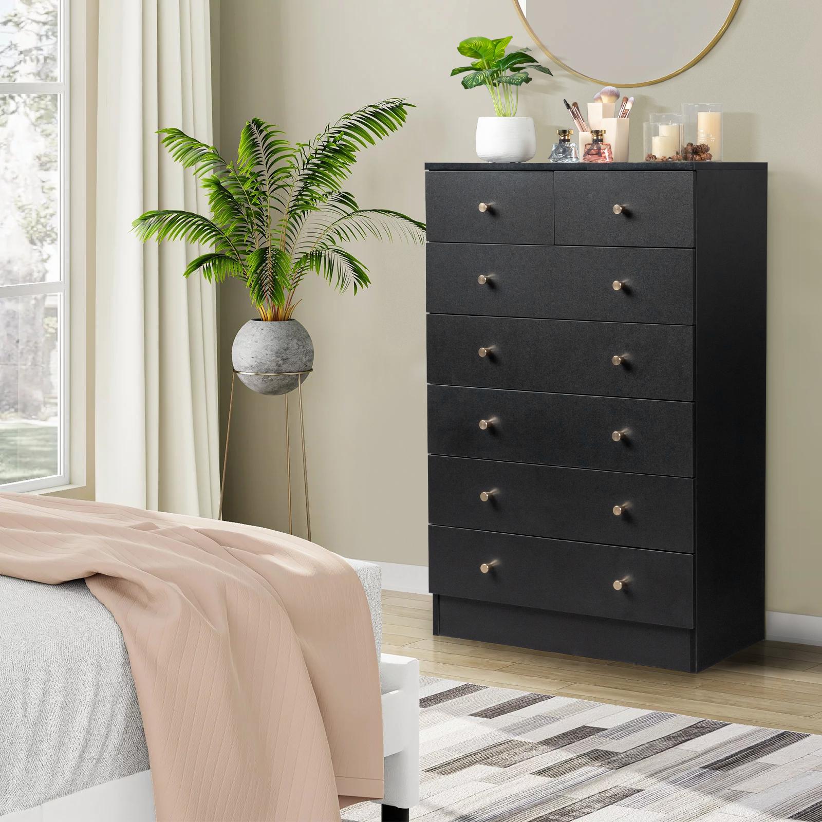 FCH Black Storage Drawer Cabinet Triamine 66*33*104cm Six Layers Seven Drawers Drawer Cabinet Matt Gold Room Living Room