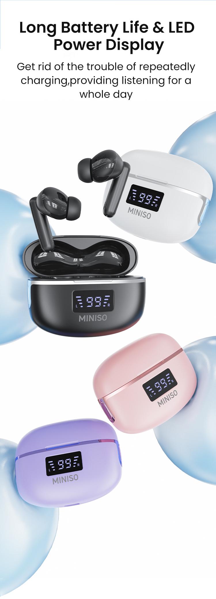MINISO X50 Bluetooth Headphones True Wireless Earbuds 60H Playback LED Power Display Earphones IPX5 Waterproof in-Ear Ear buds with Mic