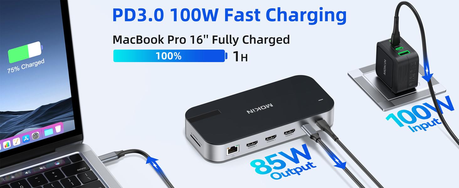 MOKiN 16 IN 1  Laptop Docking Station With Triple Monitor