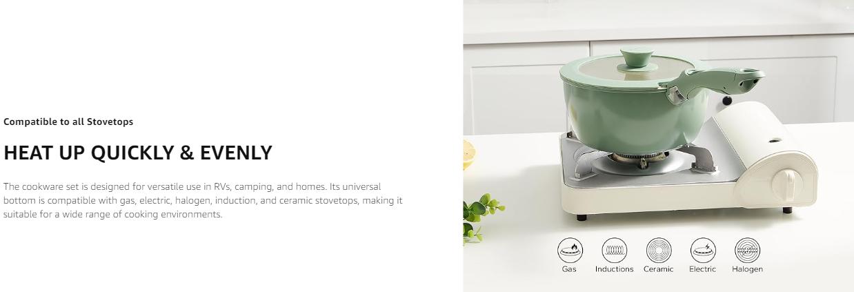 【New Year Sale】Redchef Removable Handle Pots And Pans Non Stick, Ceramic Cookware Set, RV Cookware Set, Non Toxic Pots And Pans Set No PFAS & PTFE & PFOA, Detachable Pots And Pans, Dishwasher & Oven Safe