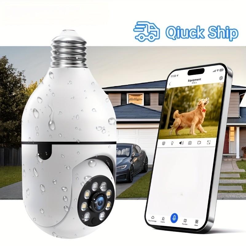 Light Bulb Security Camera, 360° Pan/Tilt WiFi Home Surveillance Cam with Full Color Night Vision, Two-Way Audio, Motion Detection, Waterproof for Indoor Outdoor E27 Socket