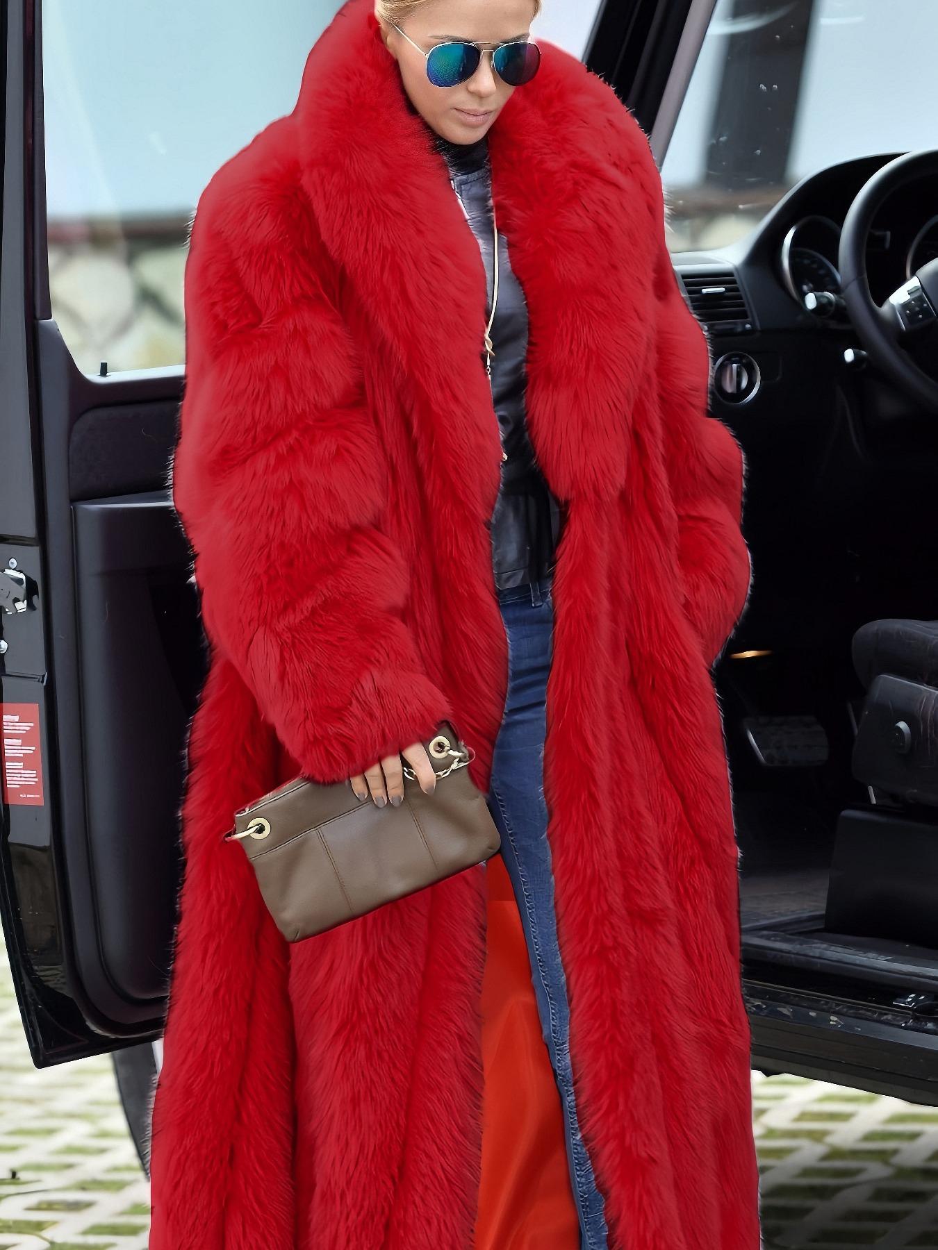 Women's Faux Fur Coat, Comfortable Casual Party Jacket, Fashion Luxury Trendy Fall Winter, Soft Long Sleeve Overcoat with Pockets