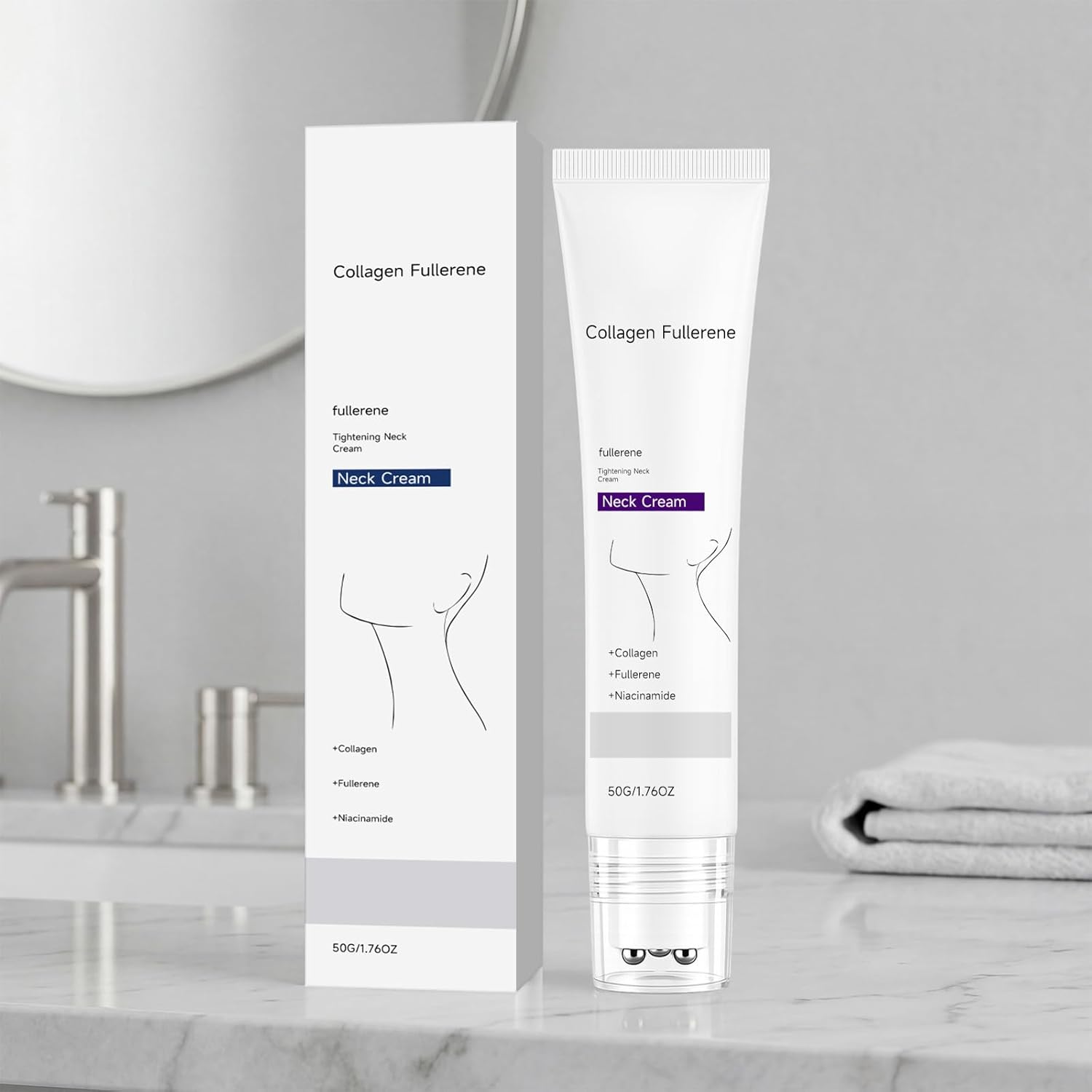 Magic Collagen Fullerene Neck Cream, Five Rollers for All Around, for Smooths, Hydrating and Moisturizing, Lightweight Neck Care Cream for Women