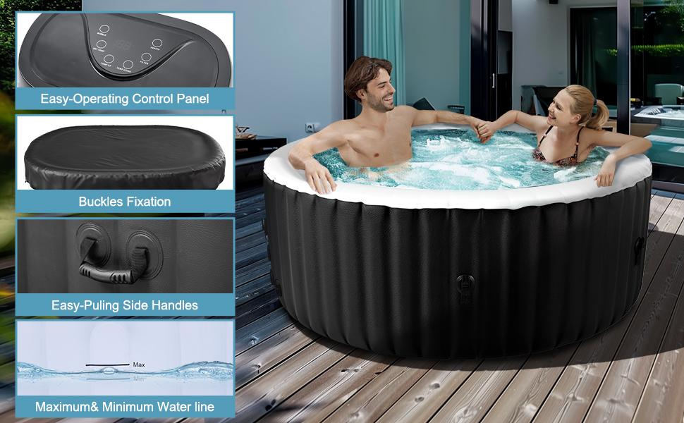 Lilypelle Large Bubble Massage Spa, Inflatable Hot Tub with130 Air Jets, PVC Cover, Pad and Pump, Durable Thick Materia, 4 Person Capacity, 73"x73"x25", Round