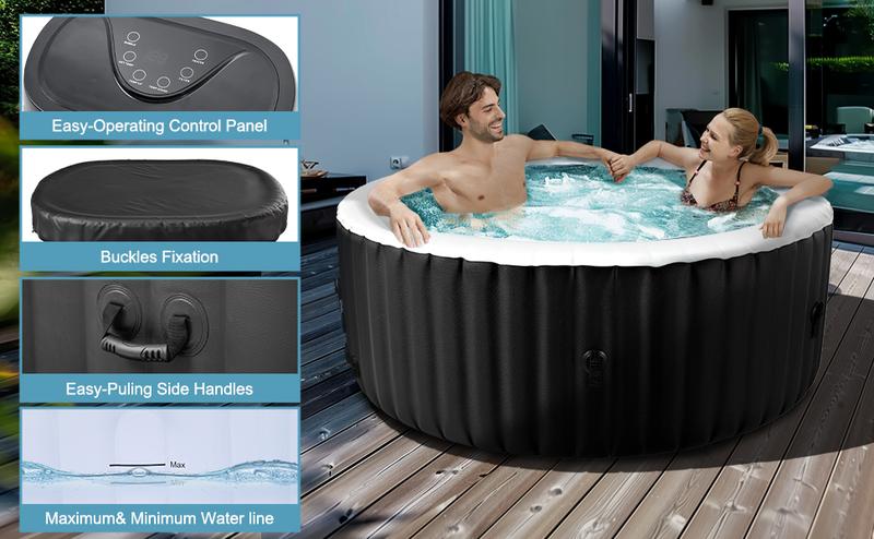 Lilypelle Large Bubble Massage Spa, Inflatable Hot Tub with130 Air Jets, PVC Cover, Pad and Pump, Durable Thick Materia, 4 Person Capacity, 73"x73"x25", Round
