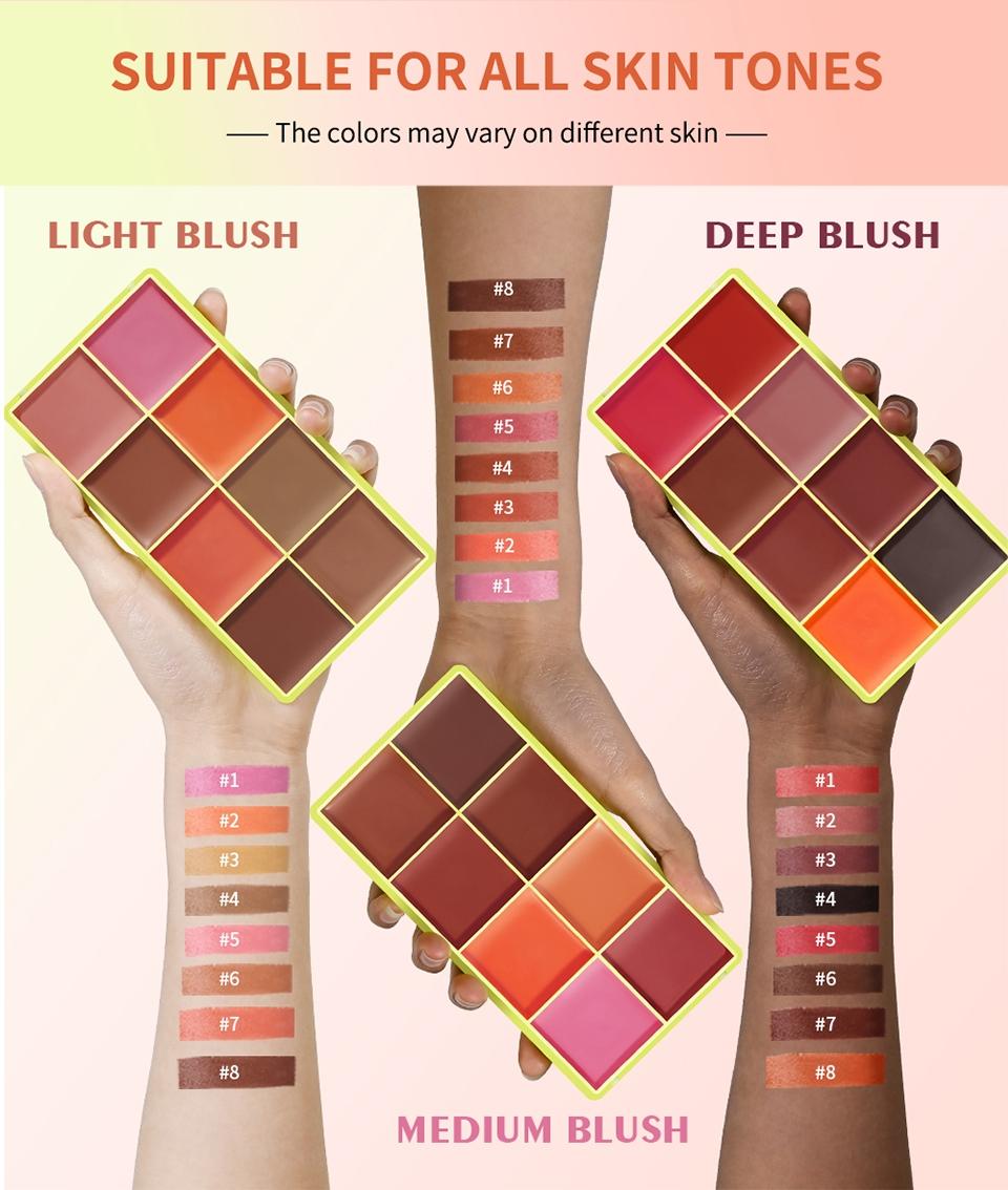 Multi-colour cream blush, matte blush, cream blush, all-in-one contouring, dual-use for lips and cheeks, creamy blush, portable make-up palette, long-lasting matte finish