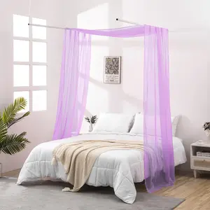 Queen Bed Curtains 216 Inch Long, Purple Sheer Bed Curtains, Netting for Bed, Bed Curtains Wide 52 (Queen, Purple)
