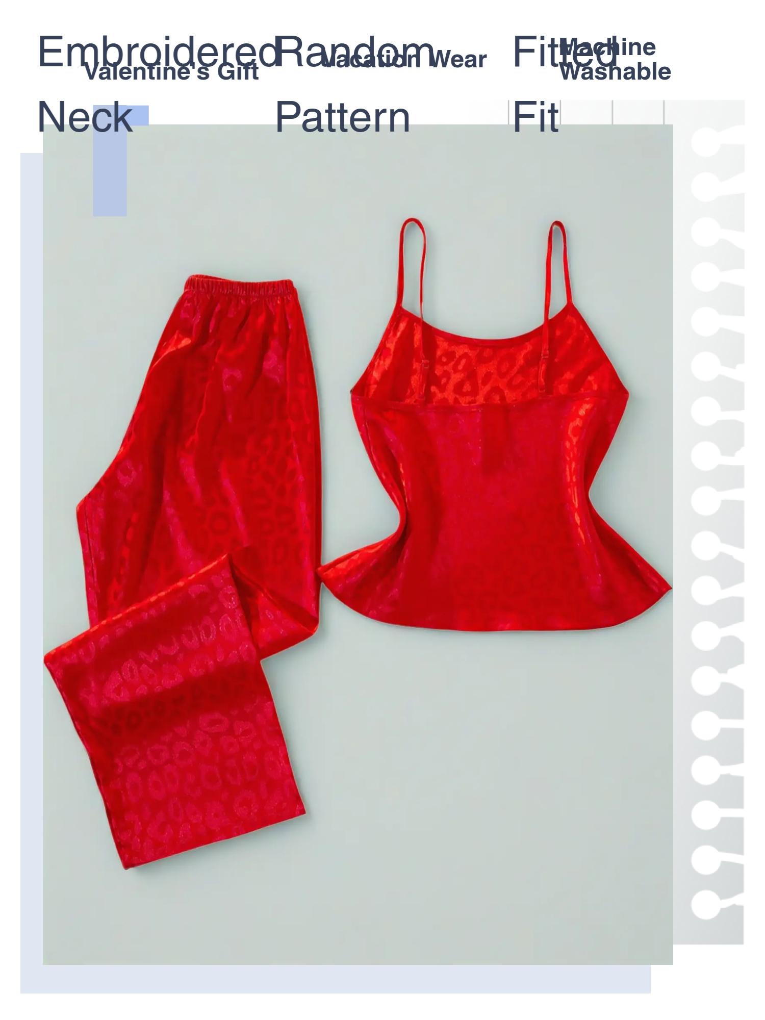 Valentine's Day 2-Piece Set, Women's Embroidered Round Neck Pajamas, Comfortable Sleepwear for Vacation & Casual Wear, Fashion Nightwear Gift