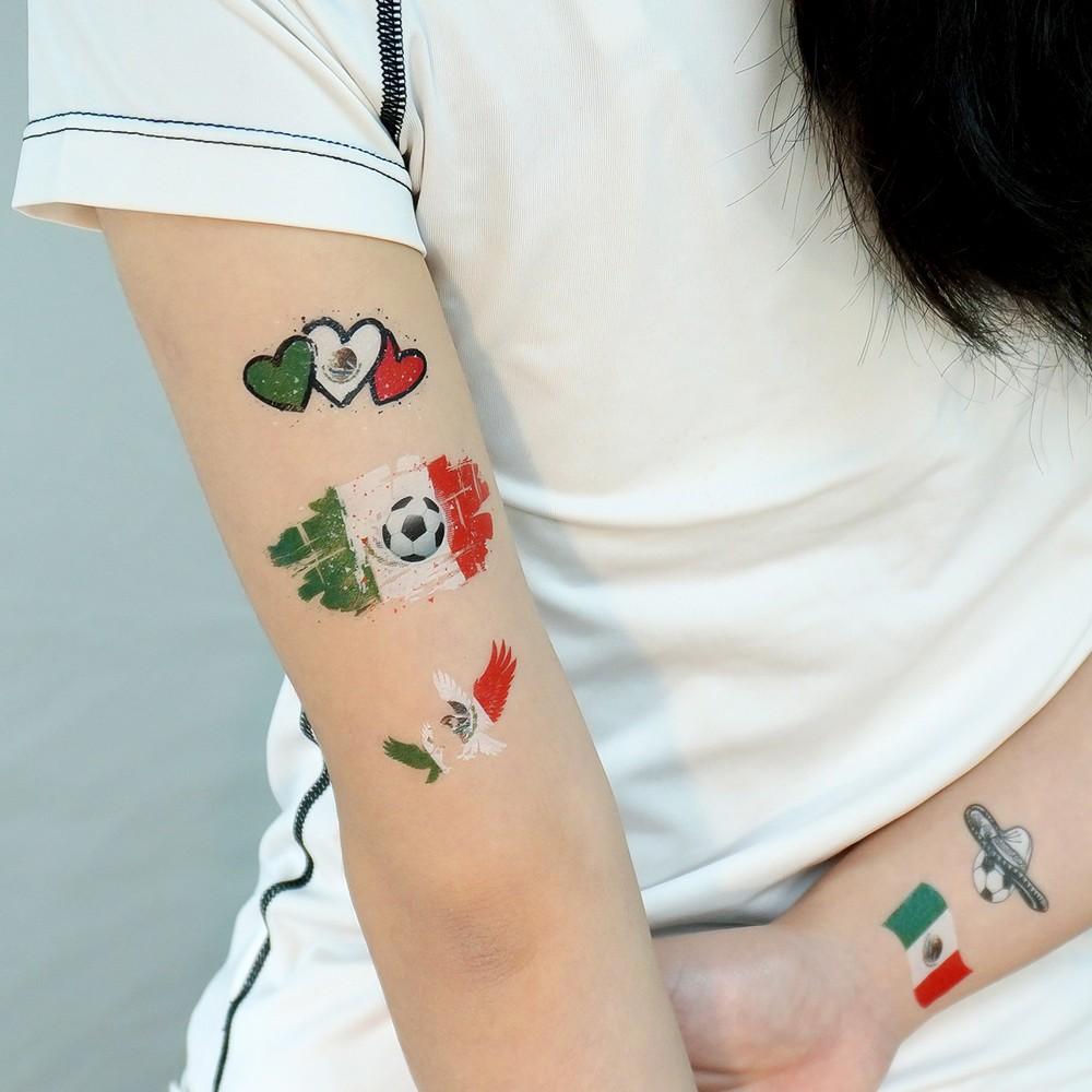 5 PCS Set Mexican Flag Football Temporary Tattoos, Waterproof Fan Face Stickers, Sports Event Party Body Decorations, Facial Arm Use