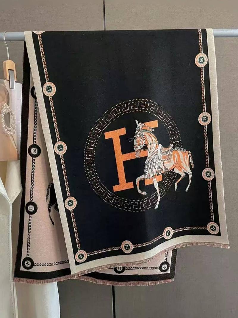 1 autumn and winter retro high-end checkered jacquard knitted warm and cold resistant scarf, cartoon animal horse design, thick warm and cold resistant, unisex, fashionable daily accessory, perfect holiday gift