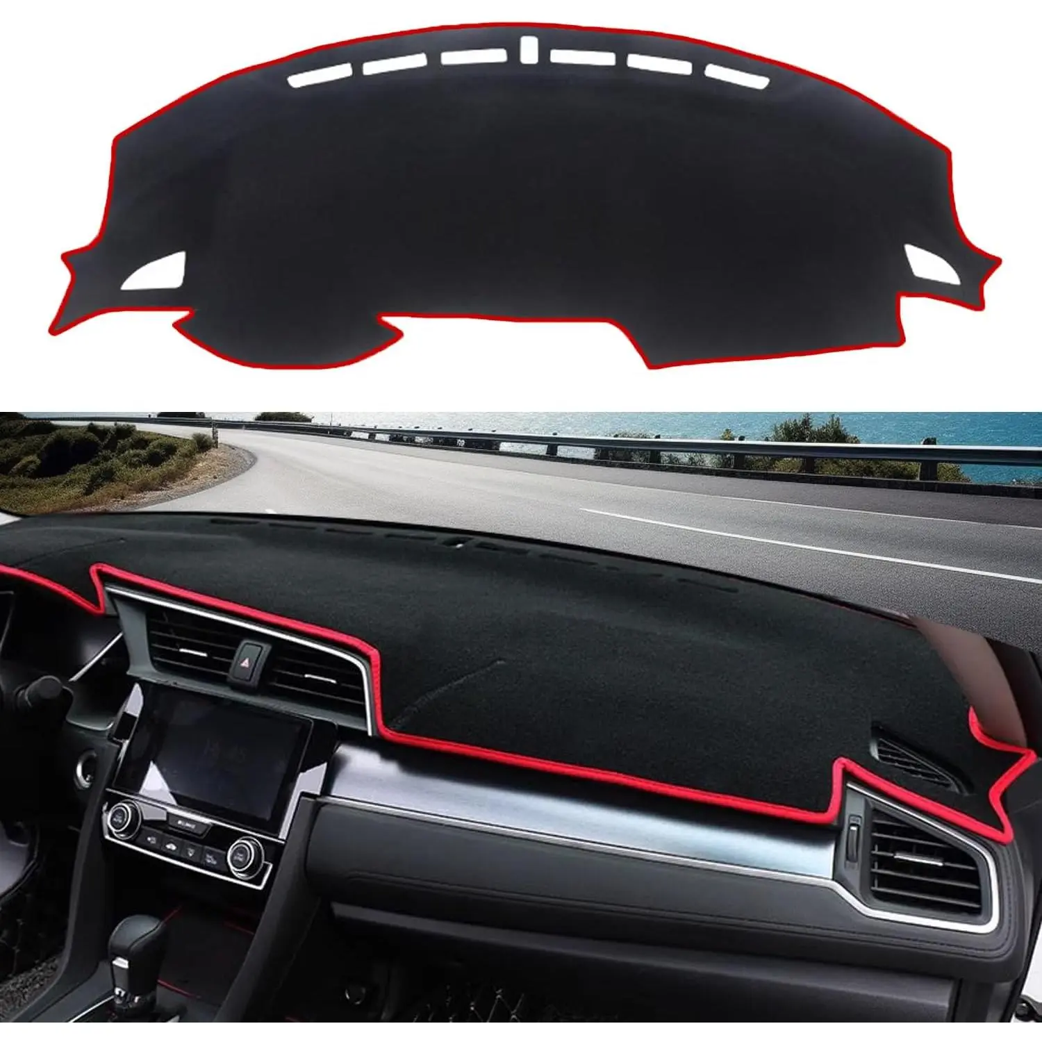 Car Dashboard Mat for Honda Civic 10th Gen 2016-2021,  Dashboard Cover Dash Cover Mat Pad Carpet Custom Fit for Honda Civic Coupe Sedan/Hatchback Accessories Anti-Skid Center Console Protector Cover Mat(Red Edge)