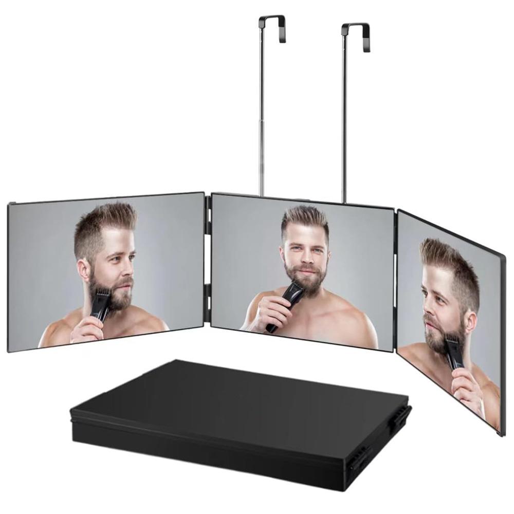 1-piece foldable makeup mirror, retractable and adjustable, hanging makeup mirror, foldable three-sided hairdressing mirror, unisex, Adjustable Trifold Mirror