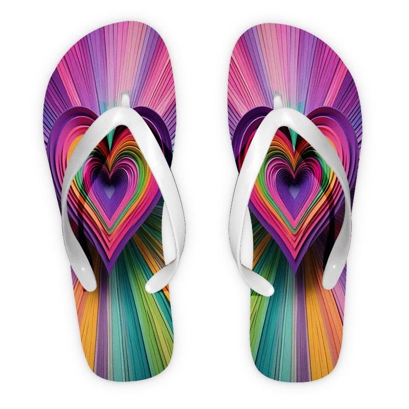 Women's Flip Flops, Rainbow Heart Style, Multiple Colors & Sizes Available, Comfortable Wear, Suitable for Summer Beach & Daily Use, Fashionable Design, Durable Material, Women Shoes