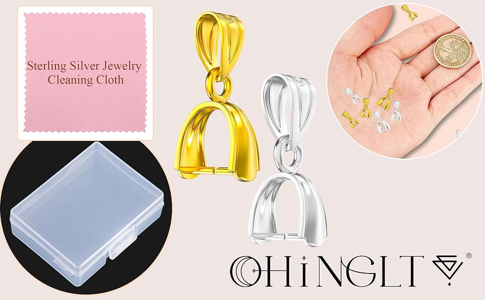 Gold Plated 925 Sterling Silver Pinch Bails for Pendants Clasp Connectors Bails for Jewelry Necklace Clip Pendant Clasps(Made in Italy)