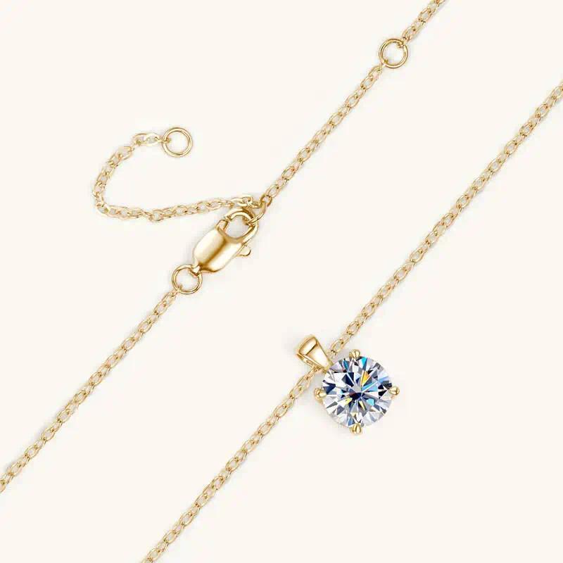 Ty 6.5mm 1 Carat D Moissanite Solitaire Drop Necklaces 18K Gold Plated Pendant Original Real 925 Silver Chain Jewelry For Women