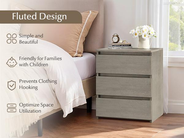 FOTOSOK Nightstand Set of 2, White Nightstand with 3 Drawers, White Bedside Table 3 Drawer Nightstand, 2 Pcs