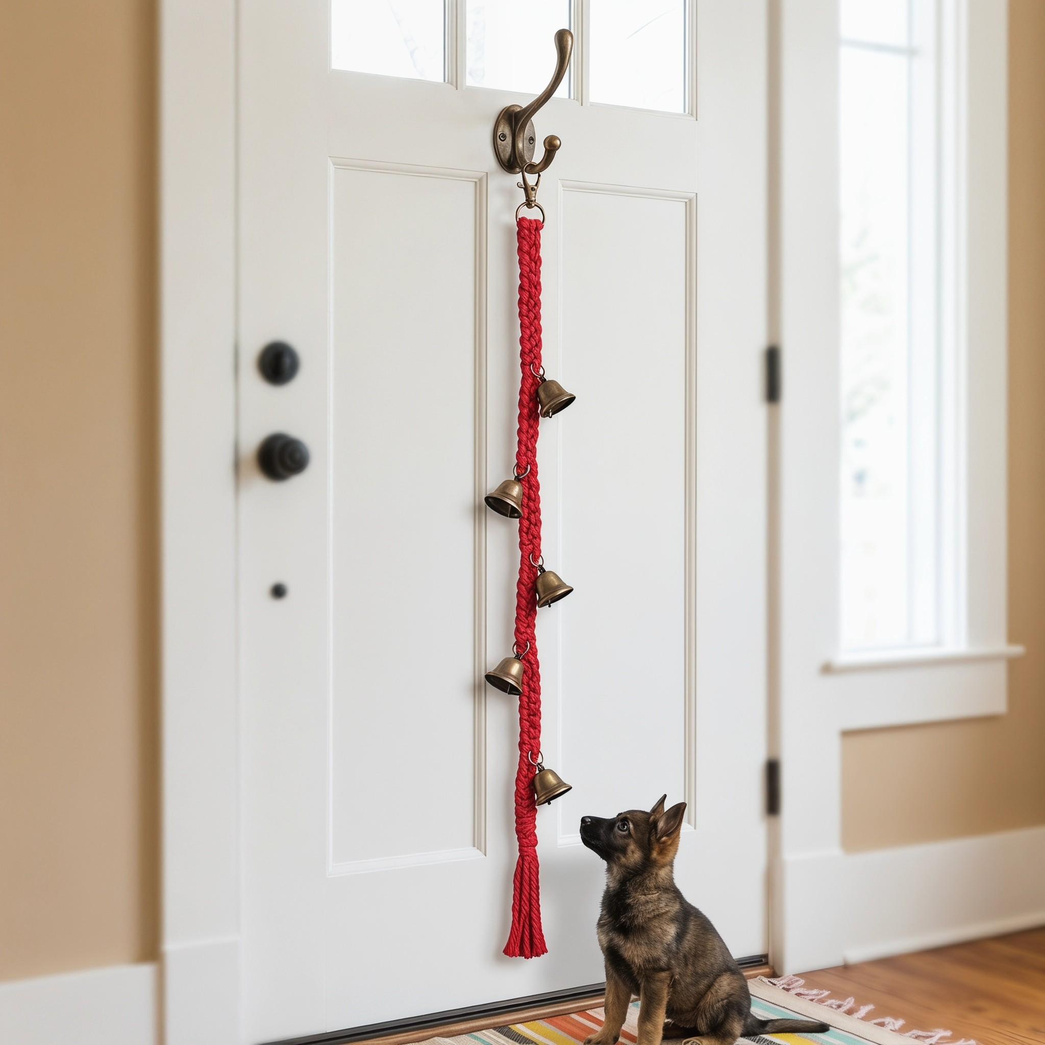 Dog Bell for Door and Litter Training, Cotton Handwoven Dog Doorbell with 6 Extra Bells, Adjustable Hanging Bell for Small to Large Dogs