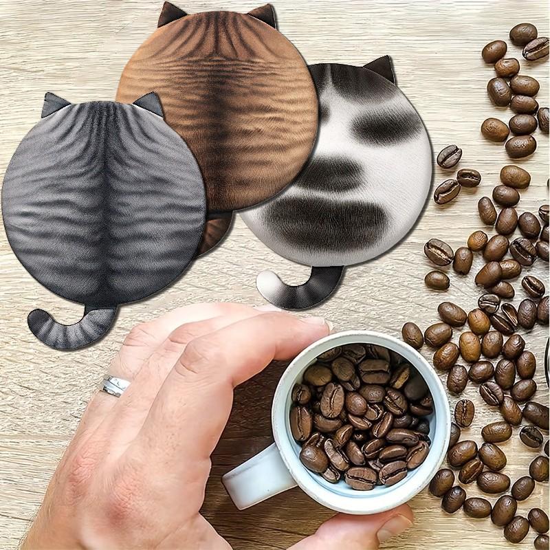 🍻🐾 Set of 6 Wood Drink Coasters - Cute Cat Series for Pub Bar Kitchen - Rustic Wooden Table Protector for Coffee Beer Mug - Farmhouse Bathroom Home Decor Accessories