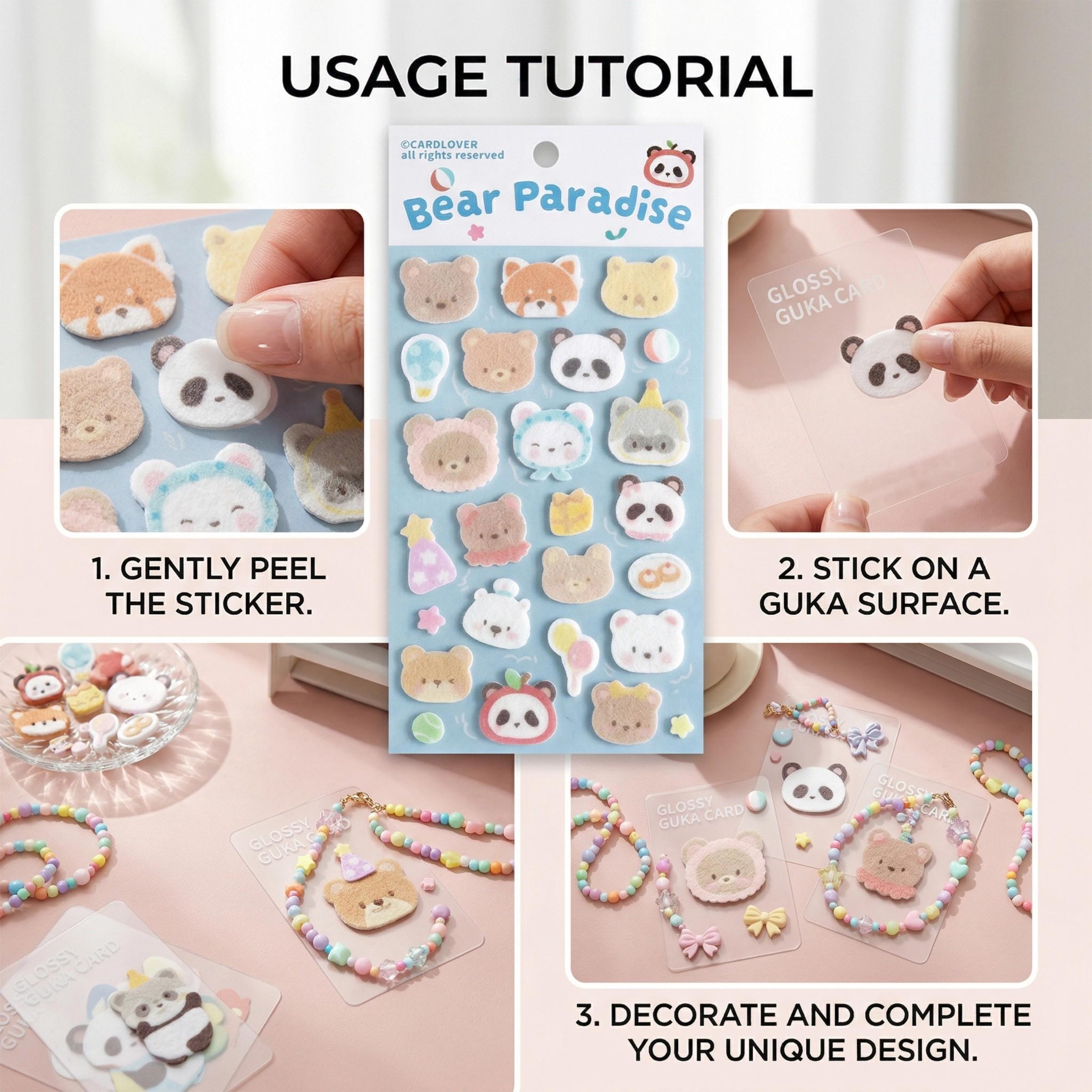 Cartoon Bear Play Mat Felt Stickers, High-Quality Embossed Decals for Scrapbooks, Notebooks, Phone & Tablet Decorations