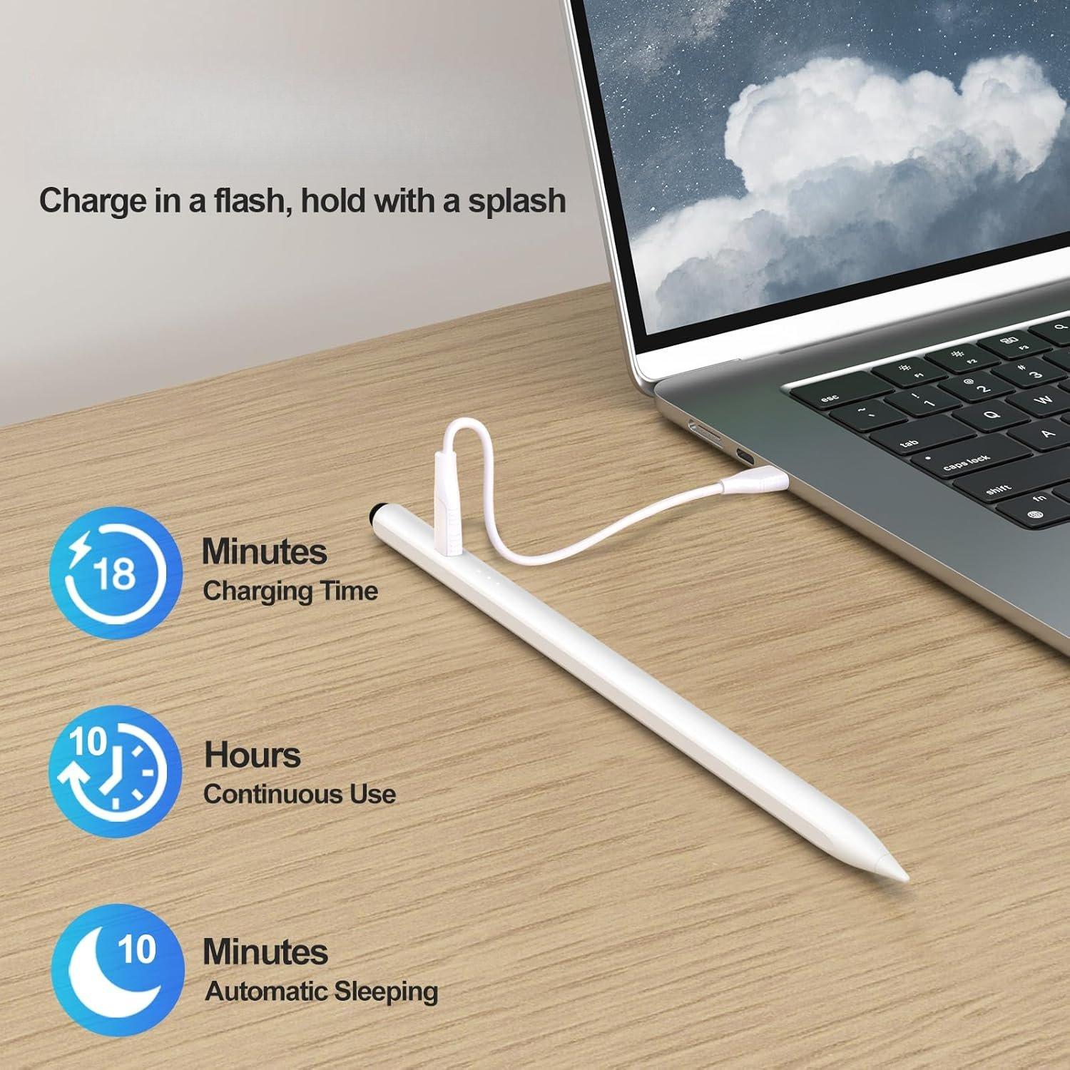 Stylus Pen for ipad - 18 Minutes  Charge ipad Stylus Pen for 2018-2025  iPad Pencil Work with iPad Pro 11/12.9/13-inch, iPad Air 3/4/5 Gen, iPad mini 5/6 Gen, iPad 6/7/8/9/10 (White)