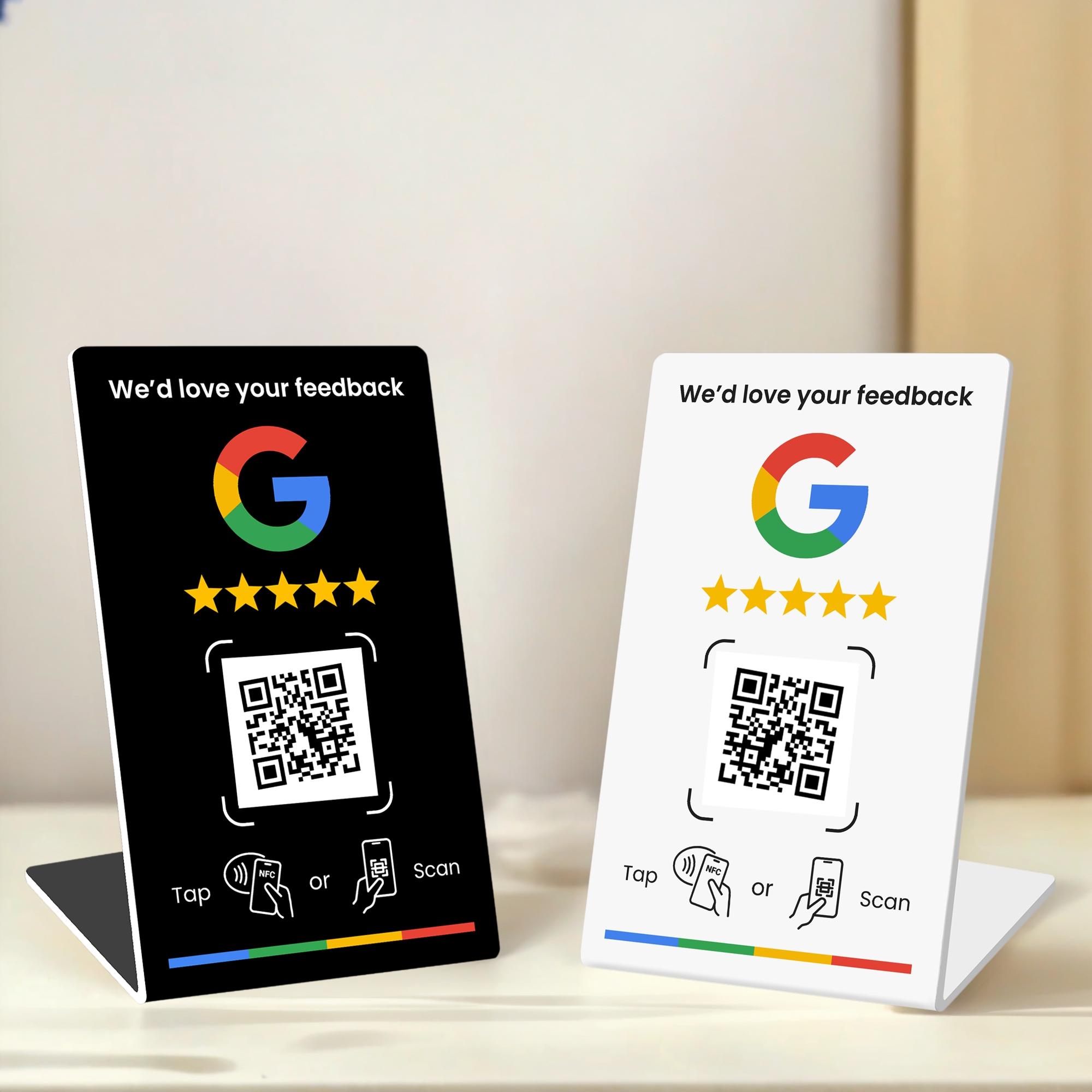 Review Business Stand for Google, NFC Tap & Dynamic QR Code, Easy Setup with Review Link Management, No APP Required, Review Us On Google , Review Sign,five-star rating  for  NFC Rating Card Stand, Flexible Design, Office Desk Accessories