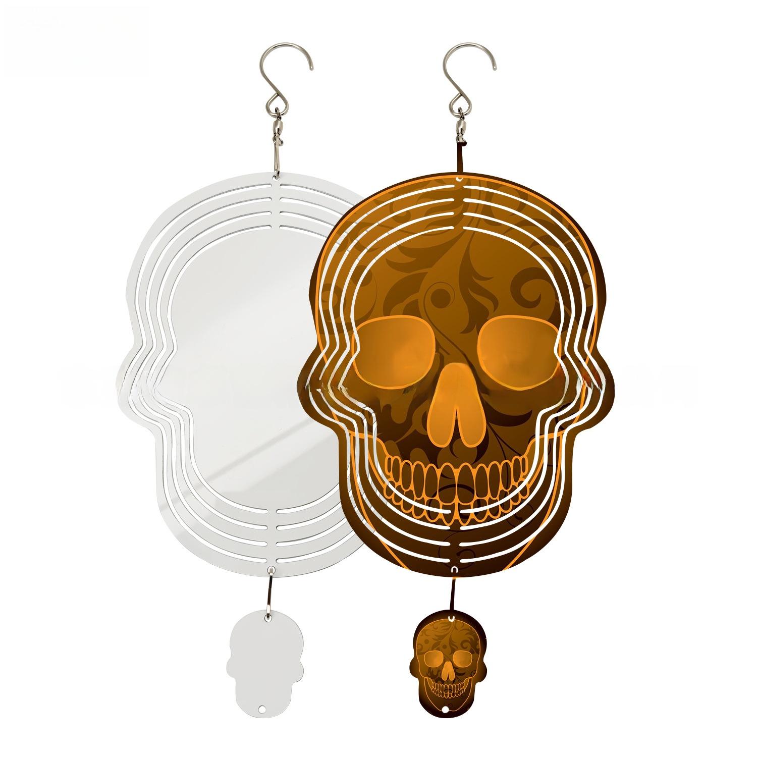 New Skull Design DIY Sublimation Aluminum Wind Chime Blank, Halloween Hanging , Festive Party Decor for Home Supplies, Ornaments green light sohochic