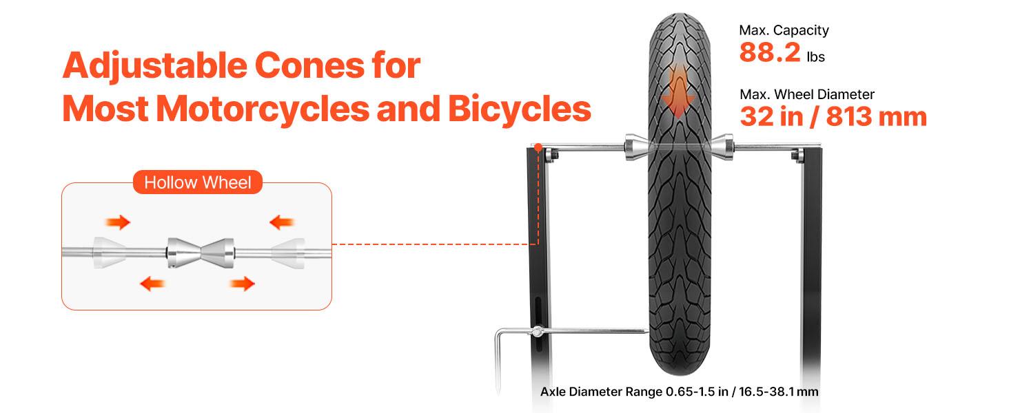 VEVOR Motorcycle Wheel Balancer, 88.2 lbs Capacity, Tire Balancer Truing Stand with Adjustable Centering Cones and Truing Pointer, Balancing Tools for Most Motorcycles Bicycles, 32-Inch Wheel Dia