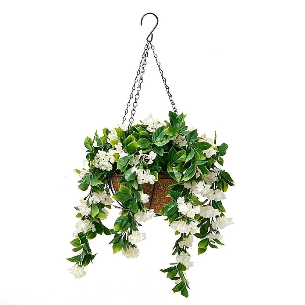 1pcs Artificial Hanging Flower Basket, Outdoor Balcony Garden Sunproof Durable No Maintenance Fake Plant Decorative Planter with Coir Pot