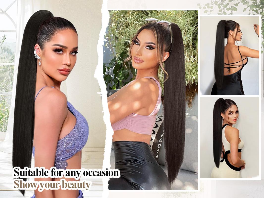 Fxmongyi 30 Inch Straight Ponytail Extensions Long Straight Claw Clip on Ponytail Natural Soft Clip in Hair Extension Synthetic Heat Resistant Hairpiece for Women